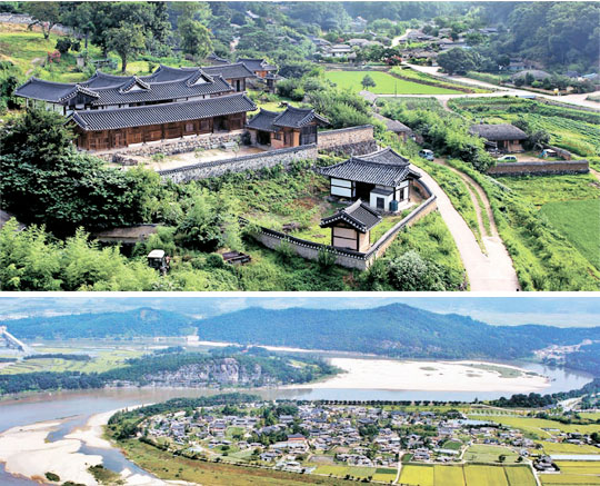 世界文化遺産に新たに登載された慶州良洞村（上）と安東河回村。