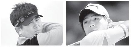 韓日男子ゴルフ国家対抗戦のＫＢ金融グループミリオンヤードカップ韓国代表チームに加わった梁容銀（ヤン・ヨンウン、左）と日本代表チームの石川遼（写真＝クアッドスポーツ・ＫＧＴ提供）。