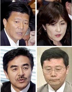 左上から新藤義孝議員、稲田朋美衆院議員、左下から佐藤正久参院議員、下條正男拓殖大学教授。