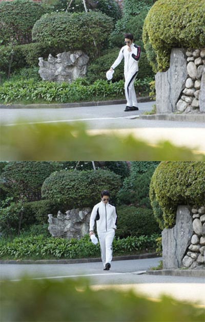 京畿道高陽市一山（キョンギド・コヤンシ・イルサン）でキャッチされた白のジャージ姿の俳優ソン・スンホン。