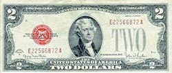 ２ドル紙幣（写真＝中央フォト）。　