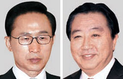 李明博（イ・ミョンバク）韓国大統領（左）、野田佳彦日本首相（右）