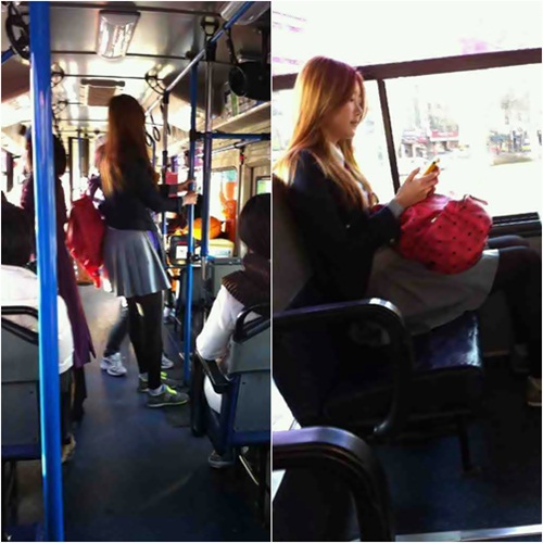 バスに乗って登校しているダルシャーベットのスビン