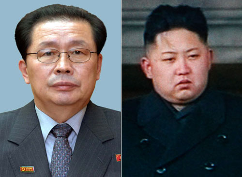 北朝鮮の張成沢（チャン・ソンテク）国防委員会副委員長（左）と金正恩（キム・ジョンウン）。