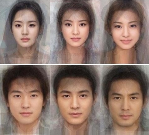 （左から）韓国、中国、日本の芸能人の顔を合成させた「韓日中芸能人の平均の顔」。