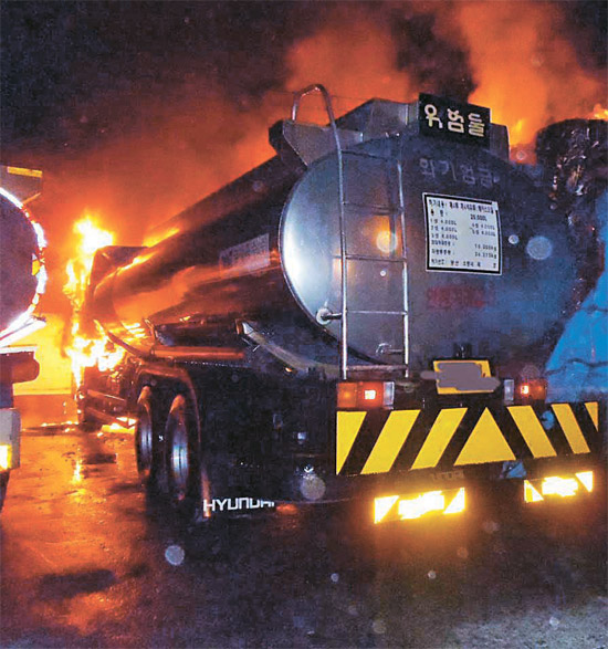 貨物連帯の非組合員のトラック２７台で火災 韓国 蔚山 Joongang Ilbo 中央日報