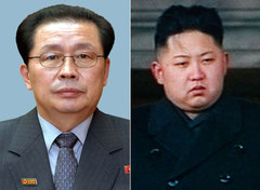 北朝鮮の張成沢（チャン・ソンテク）国防委副委員長（左）と金正恩（キム・ジョンウン）第一書記。