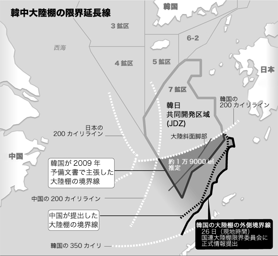 韓中大陸棚の限界延長線。
