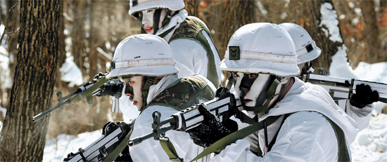 ２日、訓練に参加した第１師団の将兵が京畿道坡州（キョンギド・パジュ）の作戦地域内１９２高地で捜索偵察訓練を行っている。
