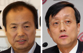 申宗均（シン・ジョンギュン）サムスン電子社長（左）、朴鍾碩（パク・ジョンソク）ＬＧ電子副社長（右）