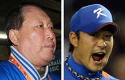 金寅植（キム・インシク）元代表チーム監督（左）、奉重根（ボン・ジュングン）投手（右）