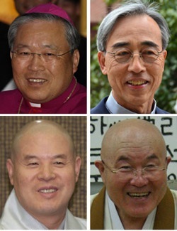 廉洙政（ヨム・スジョン）ソウル大主教、姜禹一（カン・ウイル）主教、曹渓宗の慈乗（ジャスン）総務院長、キョンサン宗法師。（写真左上から）