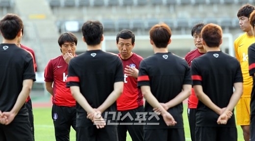 Ｗ杯（ワールドカップ）韓国サッカー代表の練習風景。