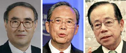 韓国・李洪九元首相、中国・曾培炎元副首相、日本・福田康夫元首相（写真左から）。