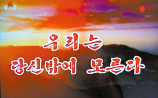 １４日午後５時３０分ごろ朝鮮中央テレビが放送した「我々はあなたしか知らない」という金正恩賛歌の画面キャプチャー。