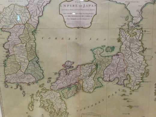 英国人サミュエル・ダンが１７９４年に製作した「７つの地域に分割された日本…」地図。東海（トンヘ、日本名・日本海）が「Ｃｏｒｅａｎ　Ｓｅａ」と表示されている。