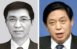 王滬寧党中央政策研究室主任（左）、栗戦書党中央弁公庁主任（右）