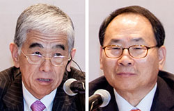 日覚昭広社長（左）、李泳官（イ・ヨングァン）会長