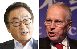 司空壱（サゴン・イル）中央日報顧問（世界経済研究院理事長、左）、ノーベル経済学賞受賞者のエドモンド・フェルプス教授（右）