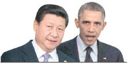 習近平中国国家主席（左）とバラク・オバマ米国大統領
