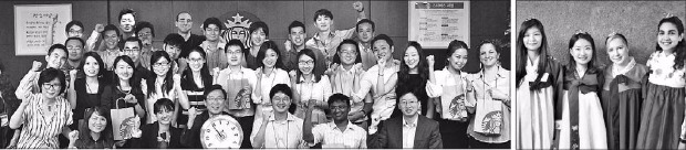 キャンパスアジア事業の１つとしてソウル大学、北京大学、一橋大学が共同運営する「アジアビジネスリーダーズプログラム」に参加した韓国および外国人学生がソウルで企業訪問や韓服文化体験を行った。（写真＝ソウル大提供）