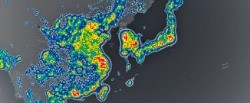 国際研究陣が公開した韓半島（朝鮮半島）や中国・日本など北東アジア地域の光公害地図。