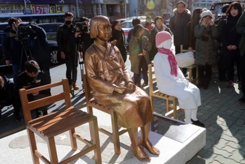 駐釜山日本領事館前に設置された少女像