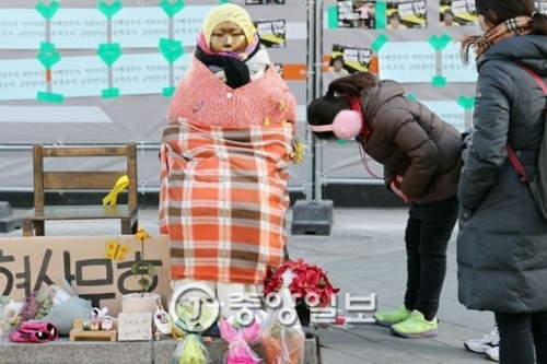 ソウル光化門日本大使館の前にある少女像。