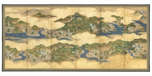 朝鮮通信使が通り過ぎた道を示す『東海道五十三次図屏風』、各１６９．５ｘ３７２．１センチ、１８～１９世紀、紙に彩色。（写真＝国立中央博物館）