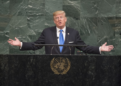 トランプ米大統領が国連総会で演説している。（国連ホームページ）