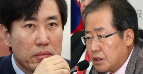 左から正しい政党の河泰慶議員、自由韓国党の洪準杓代表。（写真＝中央フォト）