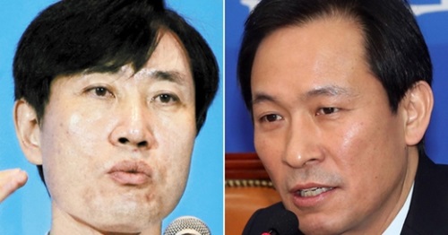 正しい政党の河泰慶最高委員（左）と禹相虎前民主党院内代表。（写真＝中央フォト）