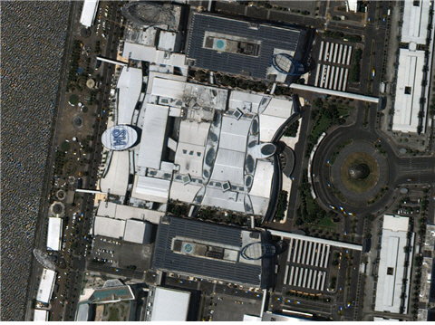 多目的衛星３Ａが撮影したフィリピンの衛生映像。フィリピン・マニラに位置したショッピングモール「ＳＭモール・オブ・アジア」の姿。（写真＝韓国航空宇宙研究院）