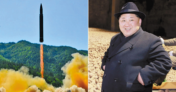 北朝鮮が大陸間弾道ミサイル（ＩＣＢＭ）と主張する火星－１４型発射の様子（写真＝朝鮮中央通信）