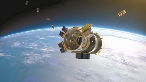 衛星搭載体の本体が小型衛星を宇宙の軌道に放出するコンピューターグラフィックイメージ（写真＝スペースＸ）