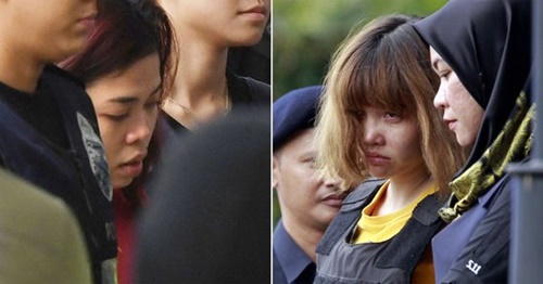 金正男（キム・ジョンナム）氏殺害容疑で起訴されたインドネシア人のシティ・アイシャ被告（左）とベトナム人のドアン・ティ・フオン被告。（写真＝中央フォト）