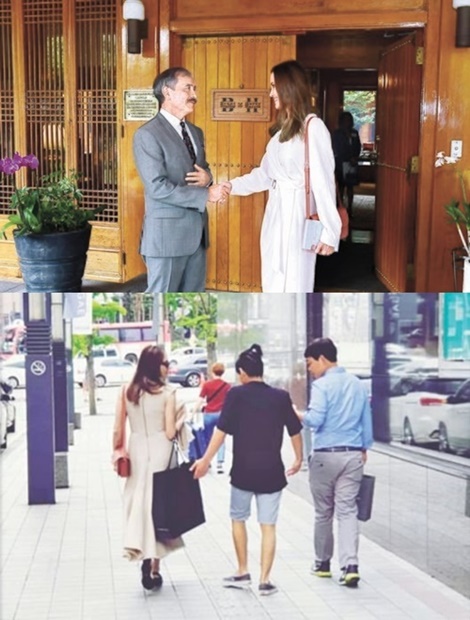 韓国を訪問中のハリウッド女優アンジェリーナ・ジョリー（右）が２０日、ソウル駐韓米国大使官邸ハビブハウスでハリー・ハリス大使と会って握手している。［写真　ハリス大使ツイッター・インスタグラム］