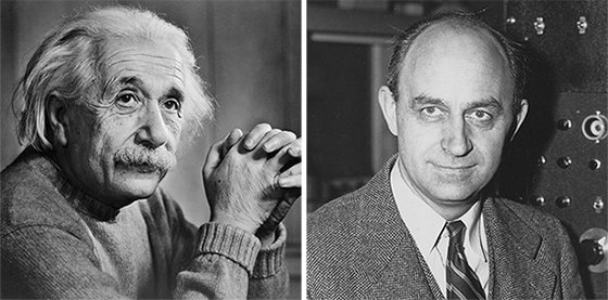 難民として移住して米国の科学技術発展に寄与した物理学者アルベルト・アインシュタイン（左）とエンリコ・フェルミ。［中央フォト］