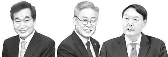 李洛淵共に民主党代表、李在明京畿道知事、尹錫悦検察総長（左から）