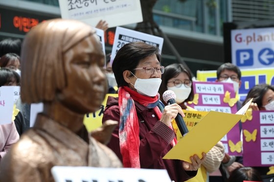 昨年５月２０日の第１４４０回日本軍慰安婦問題解決のための水曜集会。　ウ・サンジョ記者