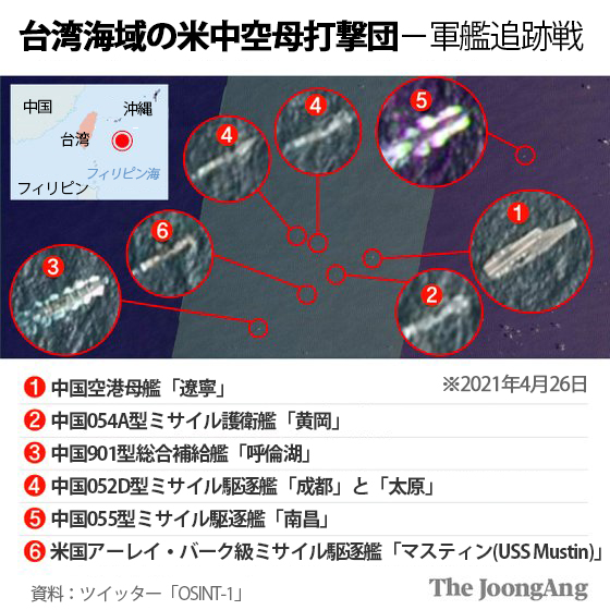 中国空母編隊を追跡する米駆逐艦