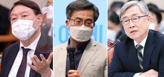 左から尹錫悦前検事総長、金東ヨン経済副首相、崔在亨監査院長。［中央フォト］
