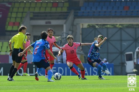 日本ＤＦ陣を突破するイ・グムミン。韓国は日本と１－１で引き分けてグループ２位で決勝トーナメント進出を決めた。［写真　大韓サッカー協会］