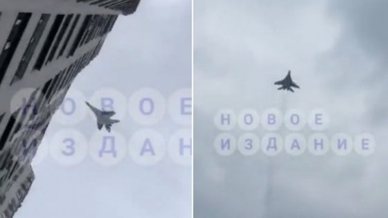 ウクライナ上空で撮影されたミグ２９戦闘機［ツイッター］