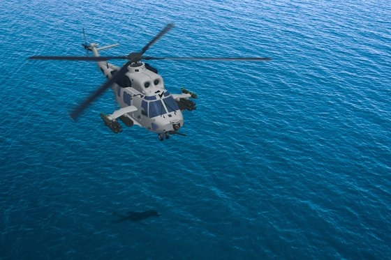 韓国航空宇宙産業（ＫＡＩ）は海兵隊上陸機動ヘリコプター「マリンオン」に武装を追加した改造型として上陸攻撃ヘリコプター事業を推進する計画だ。写真はマリンオン武装型のイメージ。　写真＝ＫＡＩ