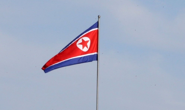 北朝鮮国旗。［写真　平壌写真共同取材団］