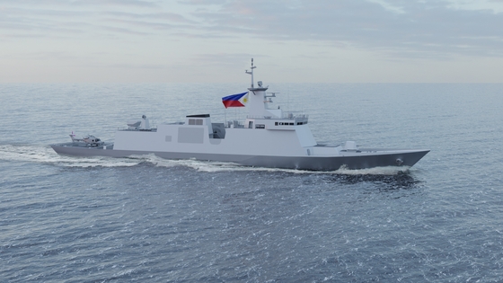 昨年１２月にフィリピン国防省と建造契約を締結した３１００トン級哨戒艦。［写真　現代重工業］