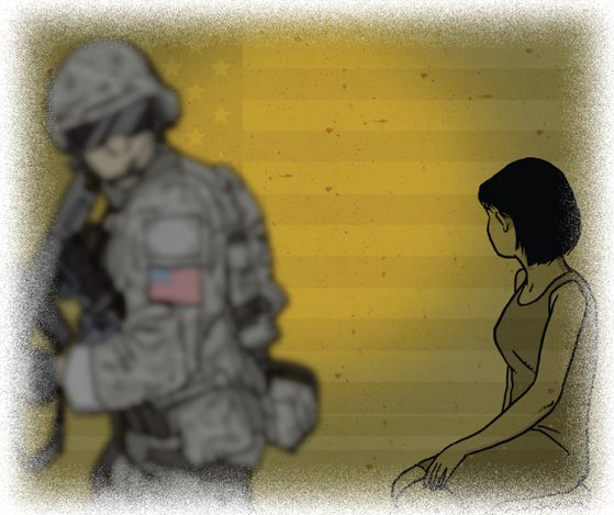 米軍と基地村の女性のイラスト。キム・フェリョン記者