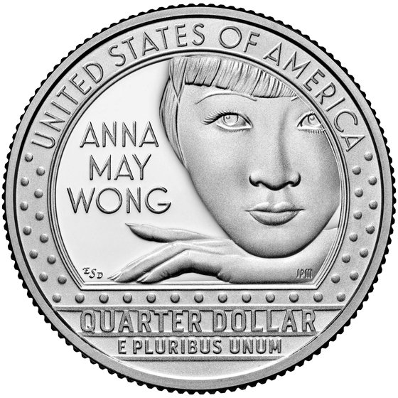 女優のアンナ・メイ・ウォン（１９０５～１９６１）の顔が刻まれた２５セント硬貨