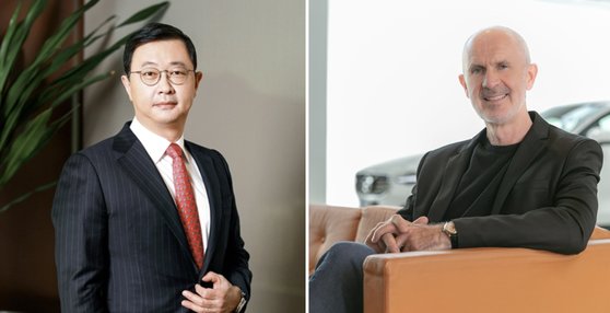 ＳＫの崔再源代表理事首席副会長（左）とボルボのジム・ローワンＣＥＯ。［写真　ＳＫ・ボルボ］